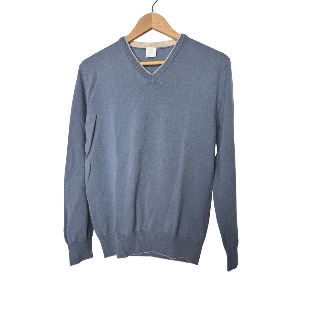 Eleventy Platinum Cashmere V-Neck Sweater Mens Blue Made in Italy